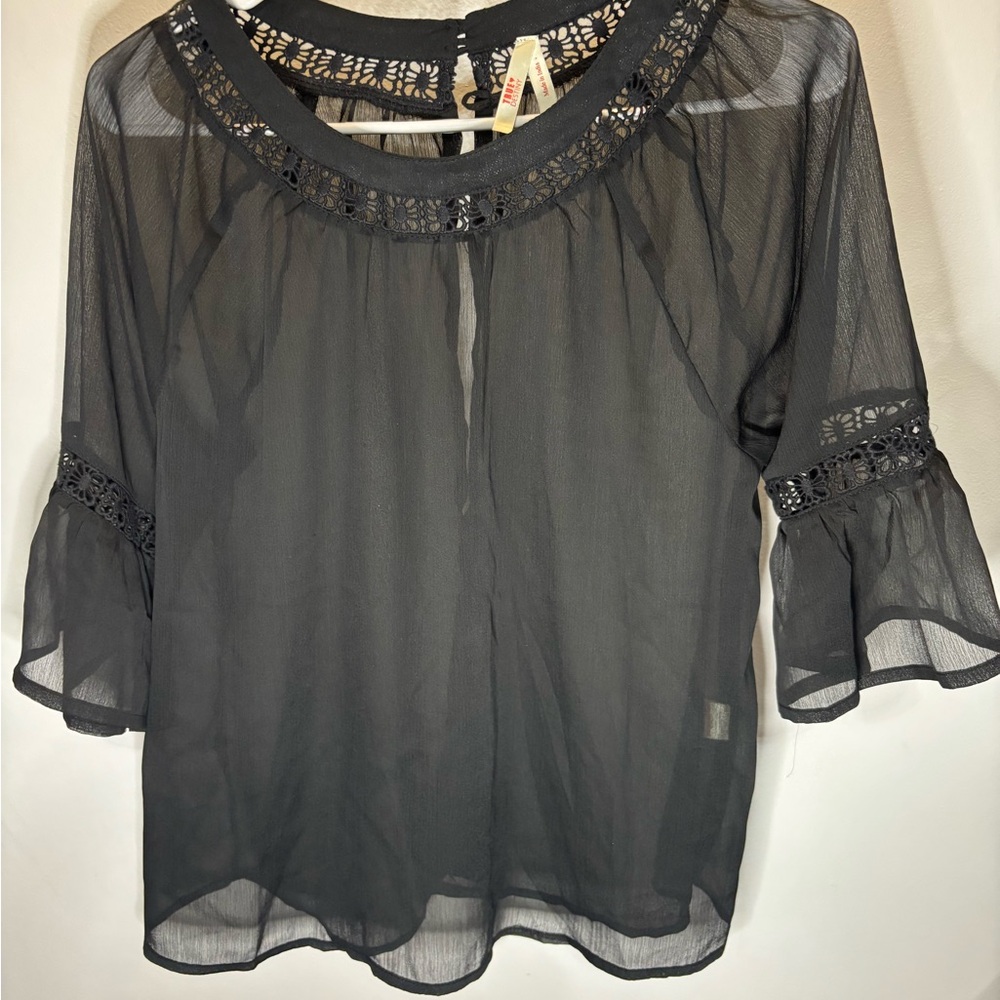 Elegant Sheer Lace Trim Women's Top